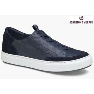 JOHNSON & MURPHY MEN NIB ANSON STRETCH LACE-TO-TOE NAVY SHEEPSKIN SNEAKER. SZ 12